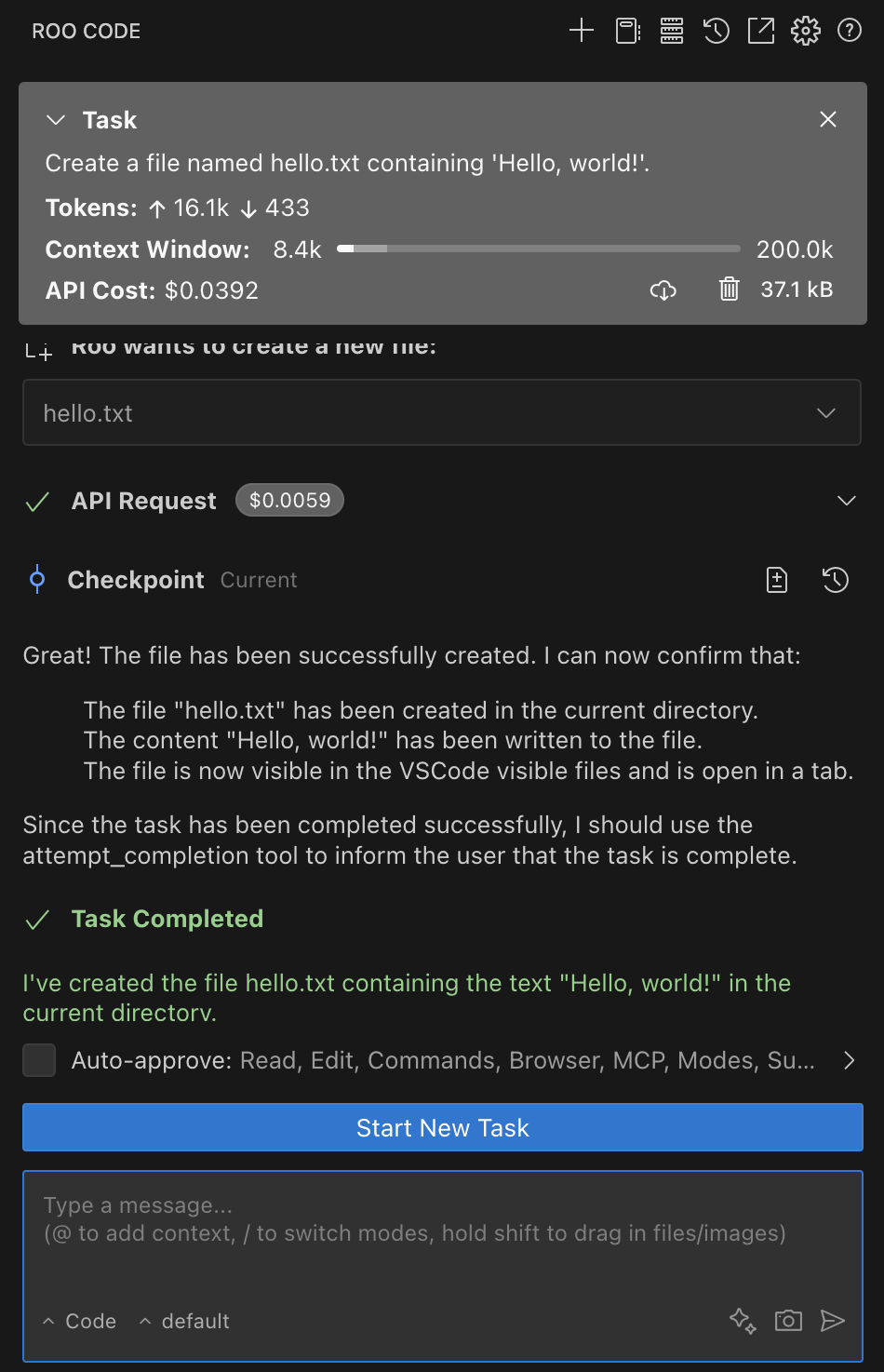 Final result of a completed task showing the iteration process